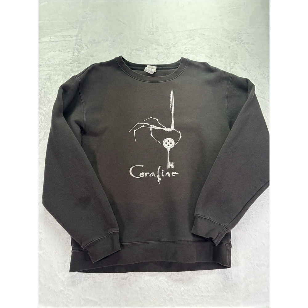 Coraline Sweatshirt Mens Large Black Delta Fleece Movie Horror Graphic Crewneck